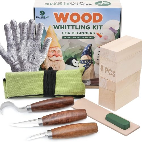 1 MaiaHome Wood Whittling Kit Includes 8-Basswood Carving Blocks Set, 3PCs Whittling Knife - Wood Carving Kit with Tools and Carving Knifes for Kids Beginners