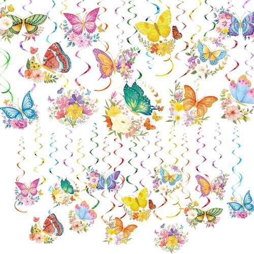1 Sumind 30 Pieces Butterfly Flower Hanging Swirl Party Decorations Summer Spring Butterfly Ceiling Decorations for Baby Shower Birthday Wedding Garden Tea Party Indoor Outdoor