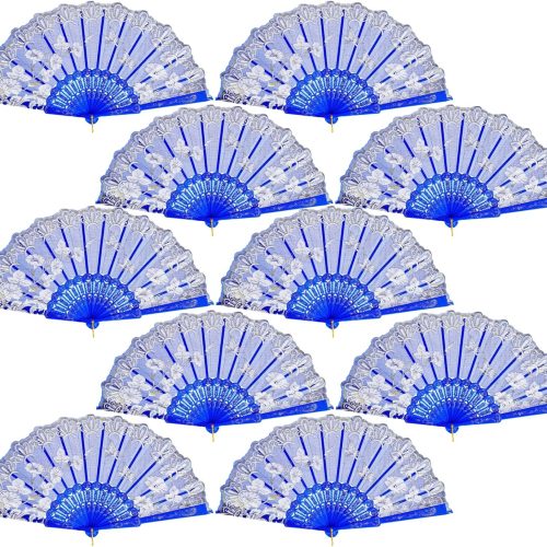1 QIRMIZI 10 Pack Folding Fans – Handheld Spanish Style Fans,Bulk Hand Fans for Wedding, Tea Party, Dance, Church,Performance, Home Decorations, Festival, Gift,Royal Blue