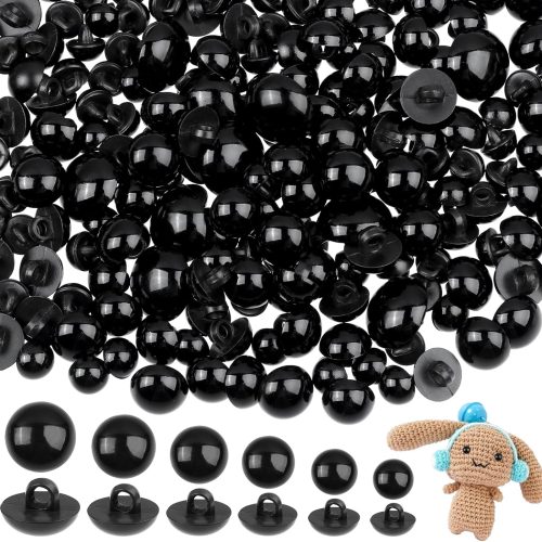 320pcs Crochet Eyes for Animals Sew On Safety Eyes Plastic Mushroom Domed Sewing Crafting Eyes Round Buttons Black 8mm to 15mm Flatback Button Beads for DIY Bear Stuffed Animals Crochet Making
