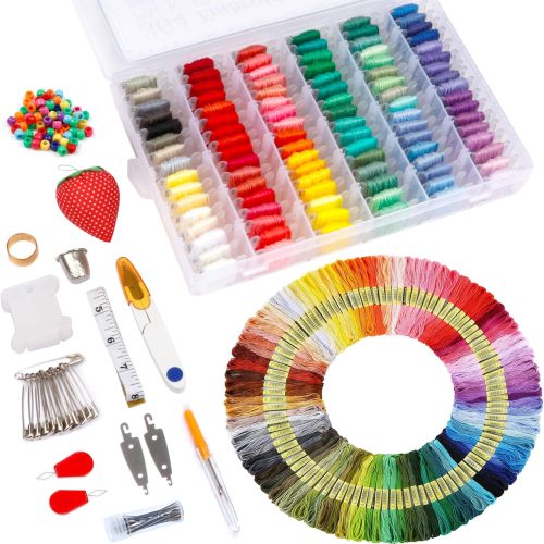 1 INSCRAFT Embroidery Floss Kit, 364 Pack Embroidery Cross Stitch Kit with 200 Colors Friendship Bracelets Floss and Cross Stitch Tools for Embroidery and Friendship Bracelet String Make