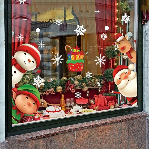 1 XIMISHOP 82PCS Christmas Snowflake Window Clings Stickers for Glass, Xmas Decals Christmas Decorations Indoor Holiday Snowflake Santa Claus Reindeer Decals for Party