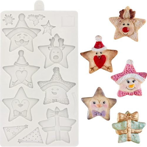 Christmas Star Fondant Molds, Elk Snowflake Cake Decorating Silicone Molds, Gift Box Polymer Clay Moulds for DIY Baking Candy, Chocolate, Bread, Mousse, Cookies, Epoxy Resin, Soap, Candles