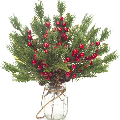 10 Pcs Artificial Pine Cone Picks and Red Berry Mini Artificial Pine Tree for Christmas Party Flower Wreaths and Holiday Decorations