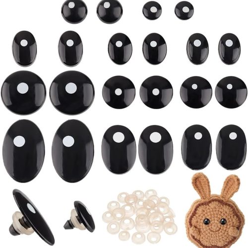 PH PandaHall 110 PCS Plastic Safety Eyes, 11 Styles Craft Eyes Black Stuffed Crochet Eyes Kawaii Eyes with 110PCS Washers for Amigurumi, Puppet, Plush Animal and Teddy Bear, Oval/Flat Round