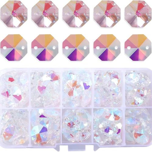 LONGWIN Lot 100pcs AB Color Glass Octagon Beads for Crystal Chandelier Parts Replacement DIY Lamp Hanging Pendant Suncatcher