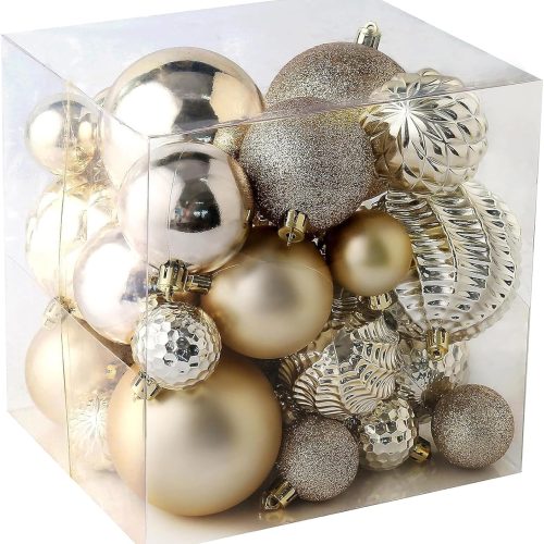 Christmas Balls Ornaments -36pcs Shatterproof Christmas Tree Decorations with Hanging Loop for Xmas Tree Wedding Holiday Party Home Decor,6 Styles in 3 Sizes(Champagne Gold)