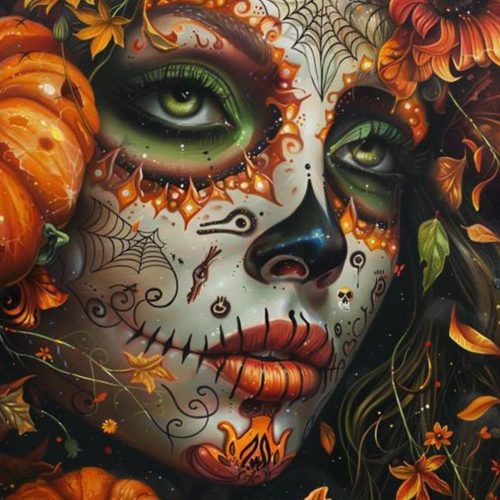 Paint by Number Day of the Dead Halloween Woman Painting DIY Painting Canvas with Brushes Acrylic Paints Pumpkin Spider Web Paint by Numbers for Adults and Kids Beginner 16x20 Inch（without Frame）