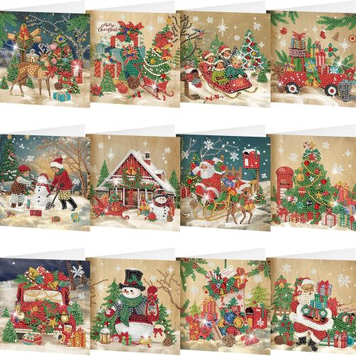 12 Pack Vintage Christmas Diamond Painting Greeting Card Kits DIY Retro Christmas Diamond Art Cards with Envelopes Xmas 5D Rhinestones Painting for Adults DIY Craft Family Friend Xmas Gifts