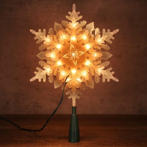 Snowflake Tree Topper Lights, 9in 20 Clear Christmas Star Treetop, 120V UL Certified Christmas Lighted Sonwflake Tree Topper, Warm Tree Topper for Xmas Tree Party Decoration