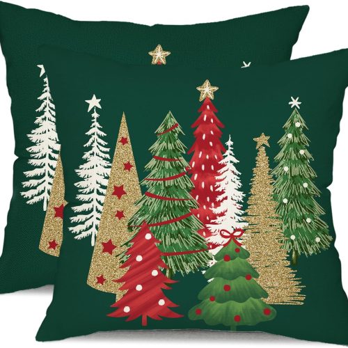 Christmas Pillow Covers - 18x18 Inch Set of 2 Green Throw Pillows for Home Couch - Winter Christmas Decor TH-50B18