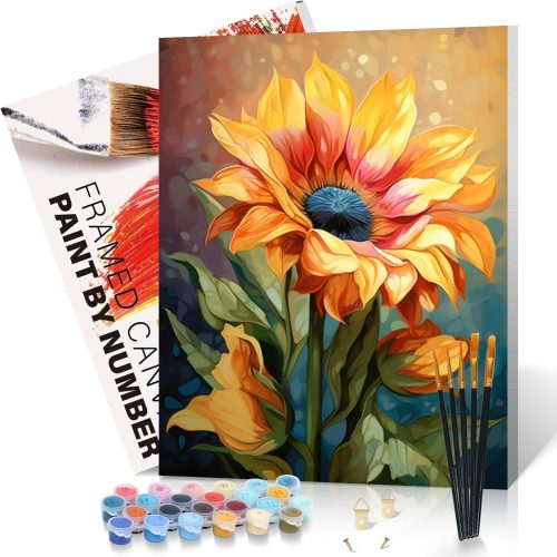 Paint by Numbers Kit for Adults Framed Canvas - 16x20 Inch Lake Landscape Adult Paint by Number Kits with Frame, Sunset DIY Acrylic Framed Canvas for Painting Kits for Adults with Gift Box
