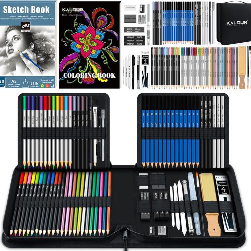82 Pack Drawing Sketching Kit, Pro Art Supplies with Sketchbook, Include Tutorial,Colored, Graphite, Charcoal, Watercolor,Metallic & Pastel Pencils, Drawing Set for Adults Teens Beginner