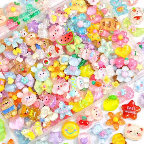 1 100Pcs Mixed Colors Slime Charms Assorted Cute Jelly Embellishments Bulk, Random Kawaii Accessories, Flatback Ornament Resin Charms for Phone Junk Cases,Hairpins Scrapbooking Crafting & DIY Decoration