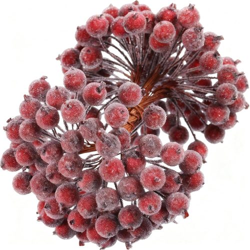 400 Pcs Dark Red Berries Stems 12 mm Artificial Frosted Holly Berries for Christmas Tree Decor Rustic Fake Simulation Mini Berry Fruit for Christmas Wreath DIY Craft Xmas Party Supply