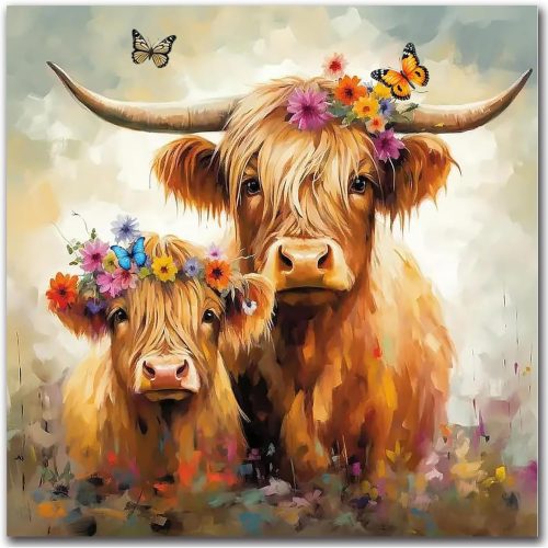 1 Diamond Art Kits for Adults, Cow Diamond Art Kits, Full Drill Round Highland Cow Diamond Painting Kits, DIY Gem Art and Crafts for Home Wall Decor Gift 14x14inch