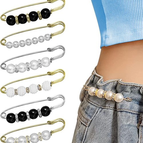 1 Pearl Brooch Pins, Jeans Button Pins, No sewing Faux Pearl Safety Pins Cardigan Collar Safety Pins for Women Girls Clothing Dresses Decoration Accessories (6PCS)