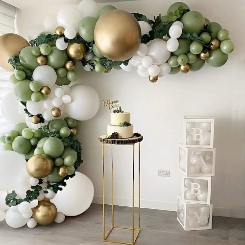 1 152PCS Sage Green Balloon Garland Arch Kit Green and Gold Balloon Garland Kit Retro Green and White Latex Balloons Set for Wedding Birthday Party Baby Shower Decoration