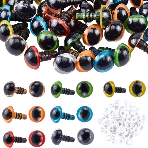 70pcs Plastic Safety Eyes 10mm Craft Eyes Amigurumi Cat Eyes with 70pcs Washers for Puppet, Plush Animal, Stuffed Animals, Teddy Puppet, Crochet Animal Crafts Making