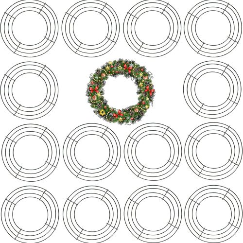1 JEUIHAU 15 Pack 10 Inches Round Wire Wreath Frames, Green Metal Floral Wreath Frame, Wire Wreath Rings for Christmas New Year Party Home Decor DIY Crafts Supplies