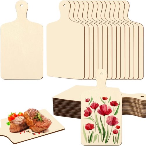 1 36 Pcs Mini Wooden Cutting Board for Crafts Small Charcuterie Boards Bulk with Handles Unfinished Wood Paddle Blank Chopping Plank for DIY Kitchen Thanksgiving Christmas Cooking Decor (9.4" X 5.1")