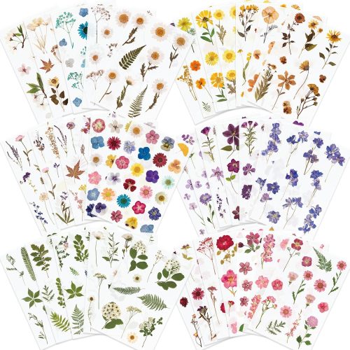 1 Knaid Pressed Flower Themed Stickers (Assorted 486 Pieces, 36 Sheets) Dried Floral Resin Stickers Decals Botanical Journaling Sticker for Scrapbook Supplies Junk Journal Bullet Journal Planner Laptop