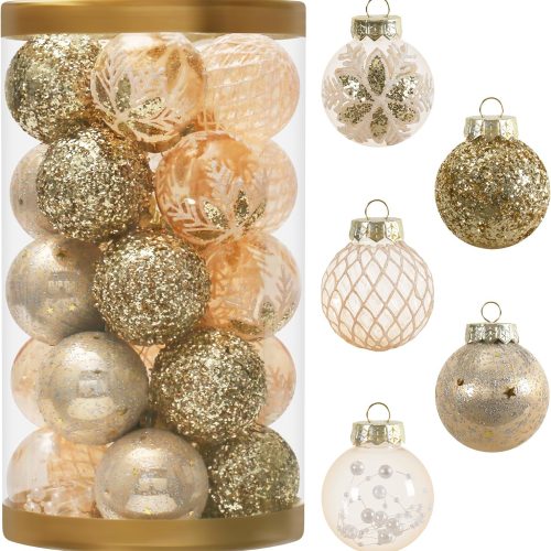 1 25PCS Christmas Ornaments Set, 2.36"/6CM Clear Plastic Shatterproof Christmas Ball Hanging Ornaments for Xmas Tree Decorations, for Indoor Home Party Holiday Decor - White/Champagne