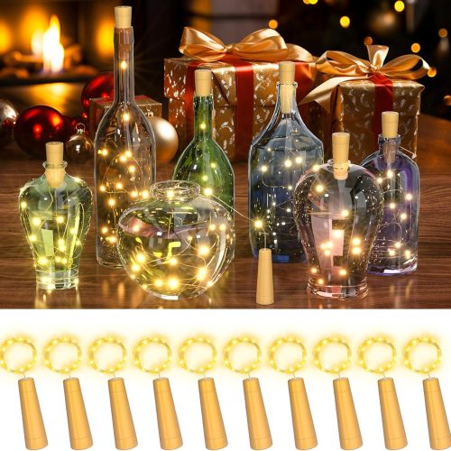 1 PChero Wine Bottle Cork Lights with Timer, 10 Pack 20 LED 6.6 ft Fairy String Lights Battery Operated for DIY Party Wedding Christmas Festival Bar Decoration, Warm White