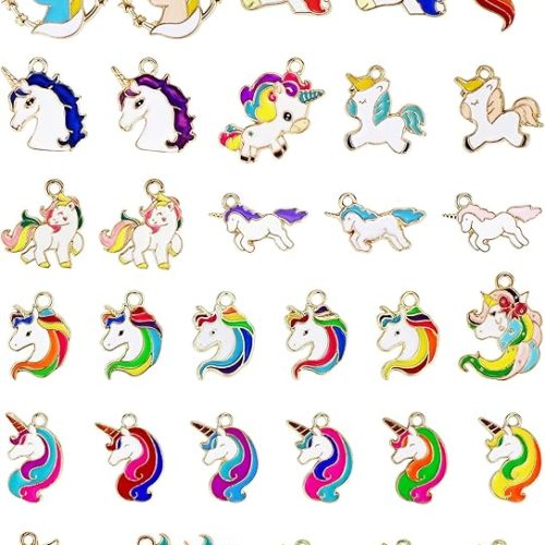 1 32 Pcs Gold Plated Enamel Unicorn Charms Pendant Assorted Unicorn Charm Accessory for DIY Jewelry Making Necklace Bracelet Earring DIY Jewelry Accessories