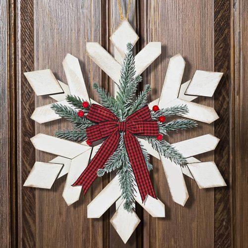 Christmas Door Sign Decorations Outdoor Indoor: Rustic Whitewash Snowflake Wood Christmas Wreaths for Front Door Wall Porch, Farmhouse Winter Hanging Xmas Decor Ornaments for Home Room Office