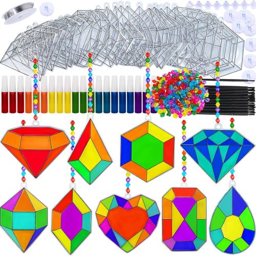 1 Winlyn 27 Sets Jewel Suncatchers Ornaments Decorations DIY Window Paint Art Stickers Craft Kits Jewel Sun Catchers for Kids Classroom Pirate-Themed Birthday Party Activities Art Project