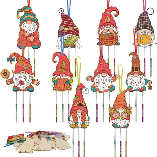 1 ZEELONA 10 Pack Fall Craft for Kids Coloring Wooden Wind Chime Crafts Kits DIY Gnome Ornaments Decorations Arts and Crafts for Kids for Autumn Halloween Thanksgiving Party Art Project Activity