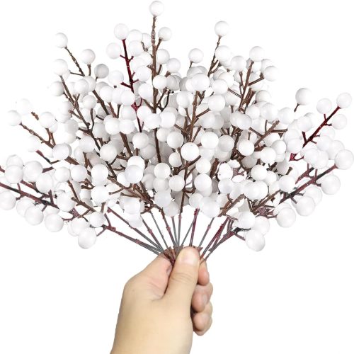 1 32 Pack Christmas Tree Decoration, 8 Inch Artificial White Berry Stems Christmas Picks Filler for Tree, Holly Berries Christmas Tree Ornaments Xmas Holiday Decor