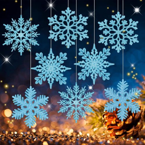 1 MIAHART 40 Pack Christmas Blue Snowflake Ornaments 4 Inch Blue Plastic Glitter Snowflake Ornaments for Christmas Tree Decorations Winter Wedding Xmas Party Supplies