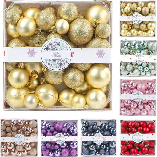44 Pcs Gold Christmas Ornaments Set - Shatterproof Bulk Balls for Christmas Tree Decorations (10pcs 2', 14pcs 1.57', 20pcs 1.18')