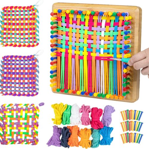 1 WodGod Weaving Loom Kit,Wooden Potholder Loom Kit for Different Crowds,DIY Arts and Crafts,Ideal Gifts for All Ages,Easy Potholder Loom Knitting Activity for Beginners(204 Pcs/12 Color)