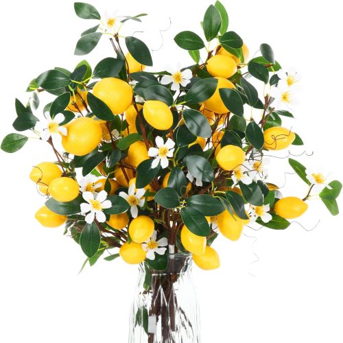 1 Giegxin 8 Sets Artificial Lemon Decor 18.9 Inch Fake Lemons Bundles Fruit Branch Decoration DIY Yellow Lime Branches 8 Head Faux Lime with Stem for Kitchen Table Vase Home Summer Party Decorations