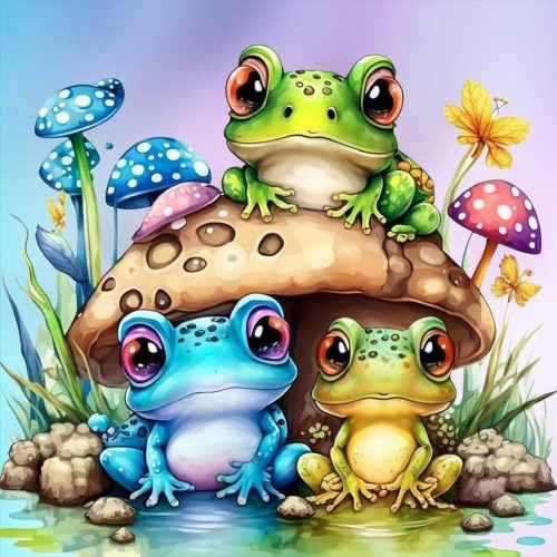 1 Diamond Painting Kits for Adults, Frog Round Full Drill Diamond Art Kits, 5D DIY Paint with Diamonds Crafts for Home Wall Decoration Gifts 12×12Inch Mushroom