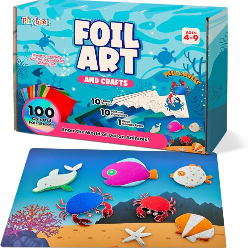 Press and Peel Foil Kit Sea Animals - Preschool Arts and Crafts Kit for Kids- No Mess Art for Boys & Girls Ages 4, 5, 6, 7, 8, 9 Years Old - DIY Creative Activity - Art & Craft Activity