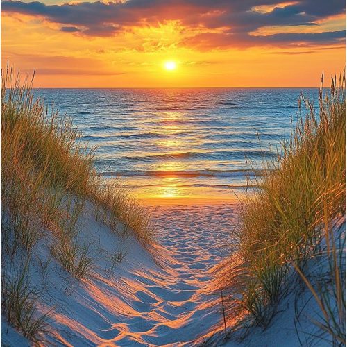 1 MXJSUA Sunset Diamond Painting for Adults, Beach DIY Diamond Rhinestone Cross Stitch Crystal Painting for Wall Decor 12x16 Inch