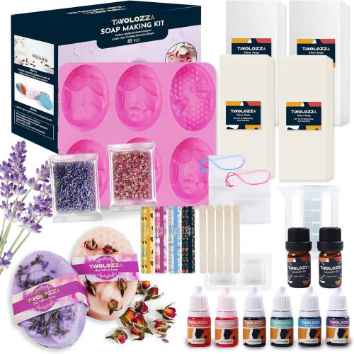 1 TAVOLOZZA Soap Making Kit, Soap Making Supplies Includes Organic Soap Base, Silicone Soap Mold, Homemade Soap Kit, DIY Craft Kit for Adults Beginners Kids