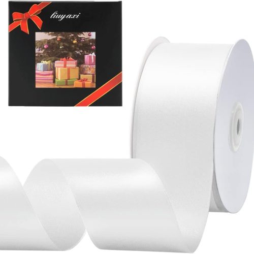 1 Solid Color Double Faced White Satin Ribbon 2" X 25 Yards, Ribbons Perfect for Crafts, Wedding Decor, Bow Making, Sewing, Gift Package Wrapping and More