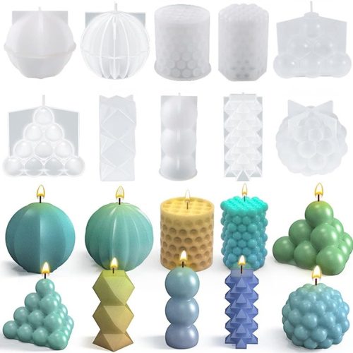1 10 Pcs Geometric Candle Mold, Unique Candle Molds for Candle Making, Epoxy Mold for DIY Desk Decor, Home Table Romantic Decoration(White)