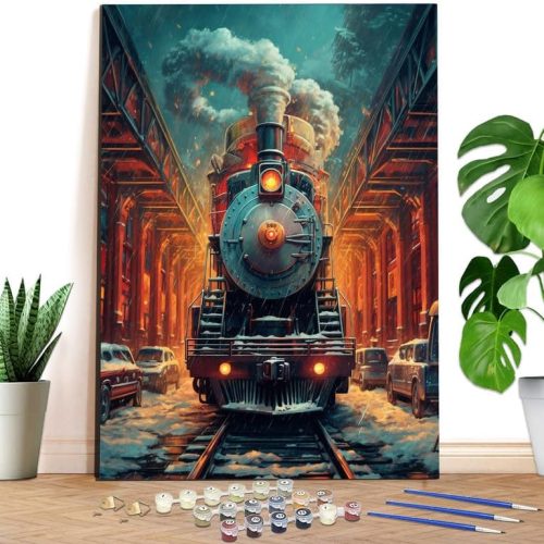 1 Reofrey Paint by Numbers Kit for Adults Train- 40x50cm Canvas,Landscape Paint by Number - Acrylic Paint Set - Relaxing DIY Art for Beginners & Experts - Home Wall Decoration