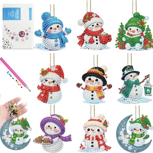 1 9 Pcs Christmas Diamond Art Kits Keychains Ornaments, DIY 5D Full Drill Special Shape Rhinestone Diamond Painting Kit for Beginners Adults,Christmas Winter Hanging Diamond Dots Key Chain Gems Art