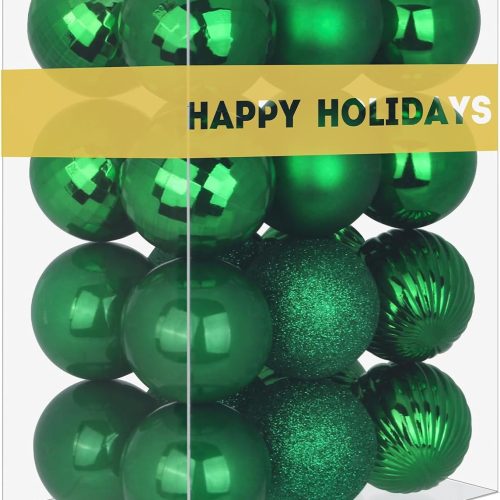 1 Emerald Green 1.6" Small Christmas Balls Christmas Tree Decoration Ornaments Shatterproof Hanging Balls for Birthday Halloween Holiday Wedding Decorations Set of 24pcs