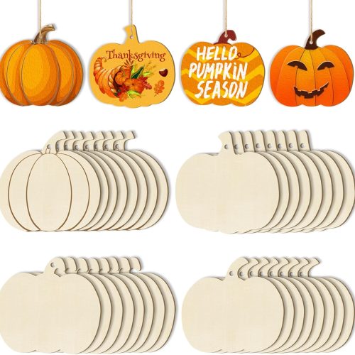 1 Wooden Pumpkins Ornaments to Paint Halloween Thanksgiving Decoration Cutouts Unfinished 36PCS 3.5 inches, DIY Blank Unfinished Pumpkin Ornament for Home Harvest Crafts Hanging Autumn Decor(4 Style)