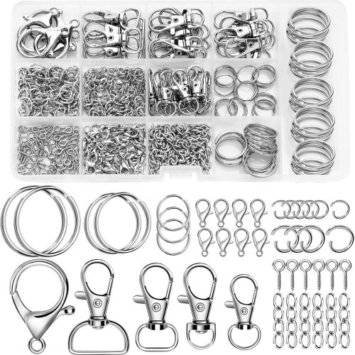 1 AUGSUN Keychain Making Kit, 450Pcs Keychain Craft Set Including Key Chain Clips, Lanyard Snap Hooks, Lobster Claw Clasps, Key Rings, Jump Rings and Screw Eye Pins for Key Chain Jewelry Making