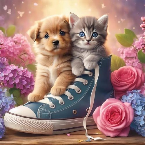 WSLWXSHM Diamond Art Painting Kits for Adults Dog and Cat, Animal Round Full Drill Diamond Art Kits, 5D DIY Paint with Diamonds Crafts for Home Wall Decoration Gifts 12×12Inch, Flower