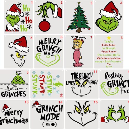 Christmas Stencils for Painting on Wood Reusable, Small Merry Christmas Holiday Stencils for Crafts Ornament Wood Board Door Hanger Wall Card Cookie (16 Christmas 6inch)